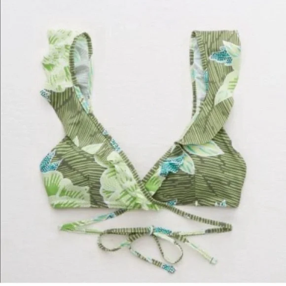 Aerie Green Floral Bikini Set top size is M and bikini bottom is size S - Picture 2 of 7